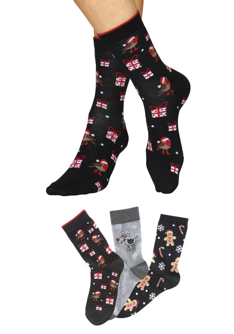 Bild: Socken von H.I.S: Lustige Socken von H.I.S. Im 3er-Pack und mit winterlichen Motiven. Weicher Komfortbund. Vorgeformter Zehen- und Fersenbereich. Hoher Tragekomfort und optimale Passform. Auch ideal zum Verschenken. Angenehmer Materialmix.
