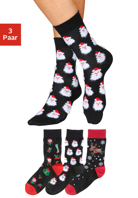 Bild: Socken von H.I.S: Lustige Socken von H.I.S. Im 3er-Pack und mit winterlichen Motiven. Weicher Komfortbund. Vorgeformter Zehen- und Fersenbereich. Hoher Tragekomfort und optimale Passform. Auch ideal zum Verschenken. Angenehmer Materialmix.