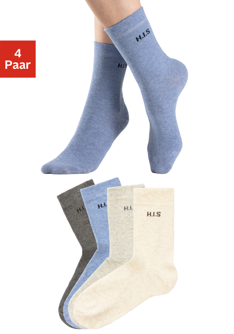 Bild: Socken von H.I.S: Immer einsatzbereit, die Basic-Socke in ausgesuchter Markenqualität. Nicht einschneidende Bündchen sorgen für besonderen Tragekomfort, speziell bei druckempfindlichen Beinen. LYCRA® garantiert perfekten Sitz, konturierte Fersen und Spitzen-Passformbeständigkeit. Saugfähig und pflegeleicht durch den hohen Baumwollanteil. Auch nach mehreren Wäschen überzeugen diese bequemen Allrounder durch hohe Farbbrillanz und ein gleichmäßig schönes Maschenbild. In starken Trendfarben oder klassischem Schwarz! Details:. Basis-Socke für jeden Tag. feine, weiche Drei-Faser-Qualität. sehr hoher Tragekomfort. anschmiegsam, atmungsaktiv und hautfreundlich. saugfähig und pflegeleicht. hochwertige Materialkomposition.