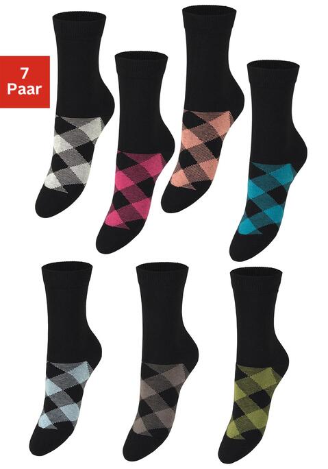 Bild: Socken von H.I.S: Mit Rhombenmuster. Aus 75% Baumwolle, 23% Polyamid, 2% Elasthan.