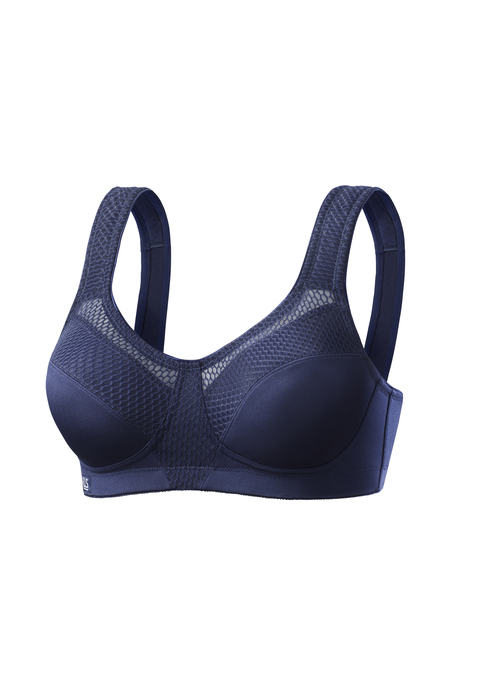 Bild: Sport-BH von H.I.S: Sport-BH ohne Bügel und unwattiert für mittlere Belastbarkeit. Aus schnell trocknendem COOLMAX®-Material. Breite weich gepolsterte Träger sorgen für einen optimalen Halt bei gleichzeitiger Entlastung der Schultern - ideal für große Größen. Sportliche Netzeinsätze entlang der Cupkanten. Normale Rückenverarbeitung für einfaches An- und Ausziehen (Verschluss 3-fach verstellbar). Obermaterial: 90% Polyester COOLMAX®, 10% Elasthan.