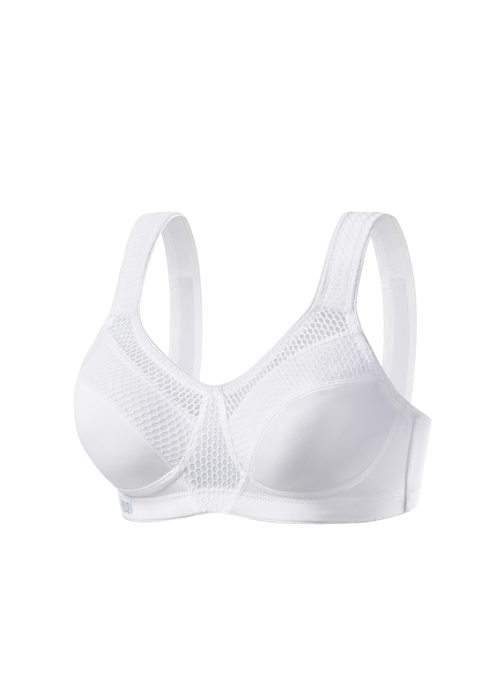 Bild: Sport-BH von H.I.S: Sport-BH ohne Bügel und unwattiert für mittlere Belastbarkeit. Aus schnell trocknendem COOLMAX®-Material. Breite weich gepolsterte Träger sorgen für einen optimalen Halt bei gleichzeitiger Entlastung der Schultern - ideal für große Größen. Sportliche Netzeinsätze entlang der Cupkanten. Normale Rückenverarbeitung für einfaches An- und Ausziehen (Verschluss 3-fach verstellbar). Obermaterial: 90% Polyester COOLMAX®, 10% Elasthan.