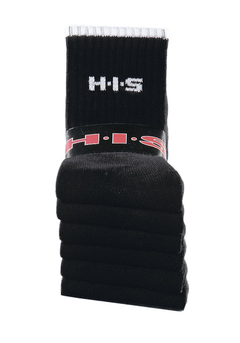 Bild: Sportsocken von H.I.S: Sport- und Freizeitsocken mit dem Plus an Tragekomfort: Weiches Frottee und Verstärkung der Belastungszonen vermeiden Druckstellen, die feuchtigkeitsregulierende Materialkomposition schafft ein fußgesundes Klima. Die sportliche Rippenstruktur garantiert guten Sitz und sorgt für eine optimale Passform. Pflegeleichte Qualität und Farbbrillanz inklusive. Ideal für aktive Freizeitfans. Details:. Sport- und Freizeitsocken. im praktischen 6er-Pack. für sie + ihn bis Gr. 48. dauerhafte Farbbrillanz. pflegeleichte Qualität. schweißaufsaugend. mit eingesticktem H.I.S-Logo unter dem Bündchen. Drei-Faser-Qualität.