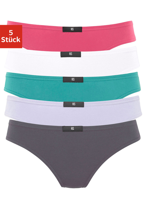 Bild: String von H.I.S: H.I.S Strings im 5er Pack. Mit elastischem Bündchen und aufgenähtem Logo-Label vorn. Aus weicher Baumwoll-Stretch-Qualität.