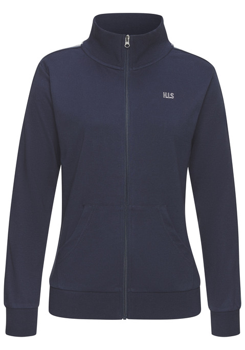 Bild: Sweatjacke von H.I.S: Bequeme Sweatjacke von H.I.S mit sportlichem Stehkragen und Streifentape auf den Ärmeln. Breite, weiche Rippbündchen. Ideal als Loungewear. Weiche, elastische Interlock-Qualität aus einer Baumwollmischung.