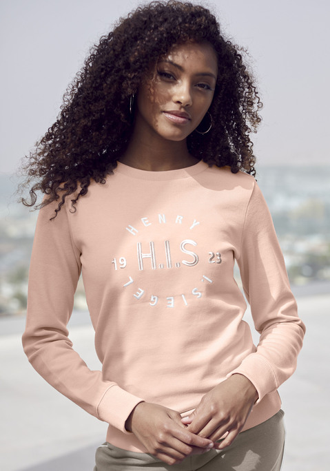 Bild: Sweatshirt von H.I.S: Sweatshirt von H.I.S. Mit großer Labelstickerei vorn. Gerippte Bündchen. Rundhalsausschnitt. Weiche, elastische Sweatqualität.