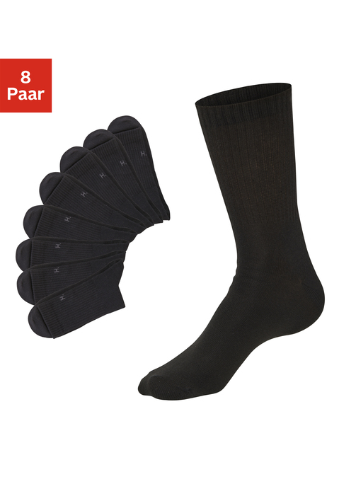 Bild: Tennissocken von H.I.S: <h3>Sportlich und stylisch: die perfekten Tennissocken von <strong>H.I.S</strong></h3>
<p>
Die Basic-Tennissocken von <strong>H.I.S</strong> im 8er-Pack vereinen sportliche Funktionalität mit modischem Design. Sie überzeugen durch ihre schlichte, unifarbene Optik und sind sowohl im Alltag als auch beim Sport ein echter Blickfang. Der innovative Verzicht auf Fußfrottee sorgt für ein leichtes Tragegefühl, während der verstärkte Zehen- und Fersenbereich zusätzlichen Komfort und Langlebigkeit garantiert.
</p>

<h4>Artikelmerkmale und Mehrwerte</h4>
<p>
Die elastische Passform dieser Strümpfe gewährleistet einen optimalen Sitz, der ein Verrutschen während sportlicher Aktivitäten verhindert. Die hochwertige Baumwollmischung sorgt für Atmungsaktivität und ein angenehmes Tragegefühl, während die Pflegeleichtigkeit durch Maschinenwäsche überzeugt. Die Socken sind die ideale Wahl für sportliche Einsätze oder entspannte Tage zu Hause.
</p>

<h4>Outfit-Tipps und Trageanlässe</h4>
<p>
Die Tennissocken lassen sich hervorragend mit Sneakern kombinieren, was sie zur perfekten Ergänzung für ein lässiges Streetwear-Outfit macht. Sie eignen sich nicht nur für Tennis, sondern auch für Laufen, Fitness und andere sportliche Aktivitäten. Für einen entspannten Look können sie zu Shorts oder einer bequemen Jogginghose getragen werden. Auch in Kombination mit sportlichen Accessoires wie einem Sweatband oder einer Sporttasche kommen sie bestens zur Geltung.
</p>

<p>Die Tennissocken von <strong>H.I.S</strong> sind der ideale Begleiter für jeden aktiven Lebensstil!</p>