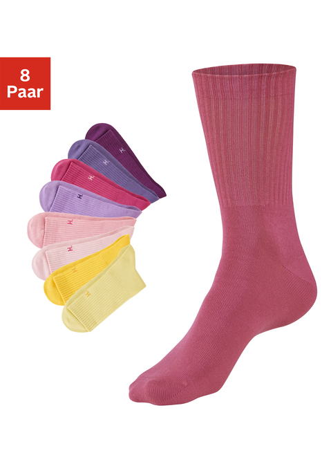 Bild: Tennissocken von H.I.S: <h3>Sportlich und stylisch: die perfekten Tennissocken von <strong>H.I.S</strong></h3>
<p>
Die Basic-Tennissocken von <strong>H.I.S</strong> im 8er-Pack vereinen sportliche Funktionalität mit modischem Design. Sie überzeugen durch ihre schlichte, unifarbene Optik und sind sowohl im Alltag als auch beim Sport ein echter Blickfang. Der innovative Verzicht auf Fußfrottee sorgt für ein leichtes Tragegefühl, während der verstärkte Zehen- und Fersenbereich zusätzlichen Komfort und Langlebigkeit garantiert.
</p>

<h4>Artikelmerkmale und Mehrwerte</h4>
<p>
Die elastische Passform dieser Strümpfe gewährleistet einen optimalen Sitz, der ein Verrutschen während sportlicher Aktivitäten verhindert. Die hochwertige Baumwollmischung sorgt für Atmungsaktivität und ein angenehmes Tragegefühl, während die Pflegeleichtigkeit durch Maschinenwäsche überzeugt. Die Socken sind die ideale Wahl für sportliche Einsätze oder entspannte Tage zu Hause.
</p>

<h4>Outfit-Tipps und Trageanlässe</h4>
<p>
Die Tennissocken lassen sich hervorragend mit Sneakern kombinieren, was sie zur perfekten Ergänzung für ein lässiges Streetwear-Outfit macht. Sie eignen sich nicht nur für Tennis, sondern auch für Laufen, Fitness und andere sportliche Aktivitäten. Für einen entspannten Look können sie zu Shorts oder einer bequemen Jogginghose getragen werden. Auch in Kombination mit sportlichen Accessoires wie einem Sweatband oder einer Sporttasche kommen sie bestens zur Geltung.
</p>

<p>Die Tennissocken von <strong>H.I.S</strong> sind der ideale Begleiter für jeden aktiven Lebensstil!</p>