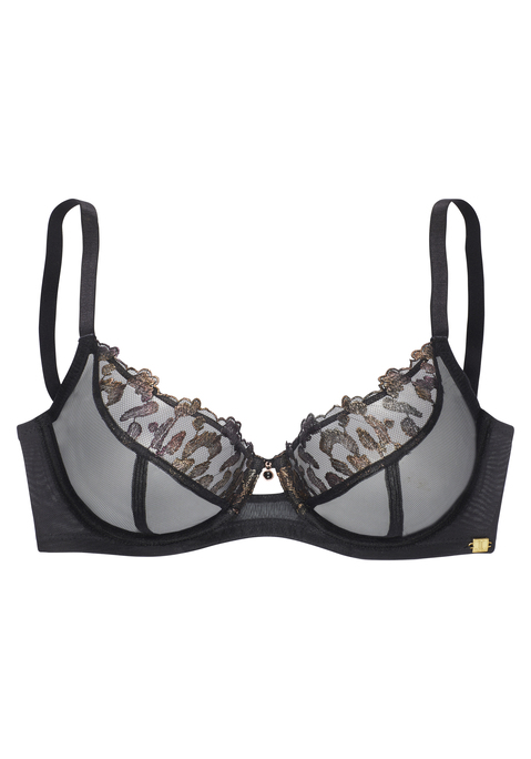 Bild: Bügel-BH von JETTE: Edler Bügel-BH mit hübschem Schmuckaccessoire vorne mittig. Cups aus feiner, hochwertiger Stickereispitze mit Glitzer-Effekten. Rücken aus feinem Soft-Mesh. Individuell verstellbare Träger sowie Rückenverschluss. Kreiert von der Designerin Jette Joop. Aus 52% Polyamid, 45% Polyester, 3% Elasthan.