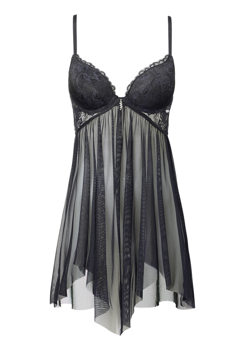 Bild: Negligé von JETTE: Feminines Negligé aus dezent transparentem, asymmetrischem Tüll. Nahtlos vorgeformte Cups mit floraler Spitze überzogen. Mit tiefem Rückenausschnitt für aufregende Momente. Träger und Rückenverschluss lassen sich individuell verstellen. Passende Unterteile aus der gleichen Serie erhältlich. Aus anteilig recycelter Spitze und Mesh (enthält anteilig recyceltes Polyamid). Obermaterial: 86% Polyamid, 9% Polyester, 5% Elasthan.