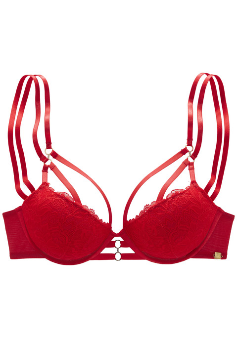 Bild: Push-up-BH von JETTE: Verführerischer Push-up-BH mit aufregenden Ring- und Bänderdetails. Cups mit flacher, feiner Jacquardspitze überzogen. Mit herausnehmbaren Push-up-Kissen und eingearbeiteten Formbügeln. Individuell verstellbare Träger sowie Rückenverschluss. Kreiert von der Designerin Jette Joop. Aus 60% Polyamid, 35% Polyester, 5% Elasthan.