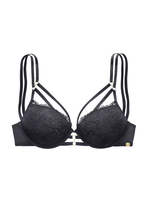 Bild: Push-up-BH von JETTE: Verführerischer Push-up-BH mit aufregenden Ring- und Bänderdetails. Cups mit flacher, feiner Jacquardspitze überzogen. Mit herausnehmbaren Push-up-Kissen und eingearbeiteten Formbügeln. Individuell verstellbare Träger sowie Rückenverschluss. Kreiert von der Designerin Jette Joop. Aus 60% Polyamid, 35% Polyester, 5% Elasthan.