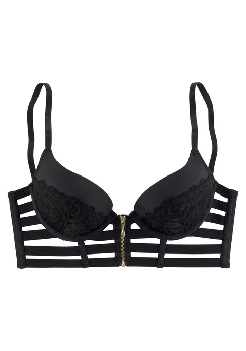 Bild: Push-up-BH von JETTE: Push-Up-Bustier-BH von JETTE, kreiert von Designerin Jette Joop. Mit herausnehmbaren Kissen.Reißverschluss vorn. Reizwäsche. Verführerische Dessous. Spitzen-Dessous. Romantische Dessous. Verspielte Dessous. Aus 60% Polyamid, 35% Polyester, 5% Elasthan.