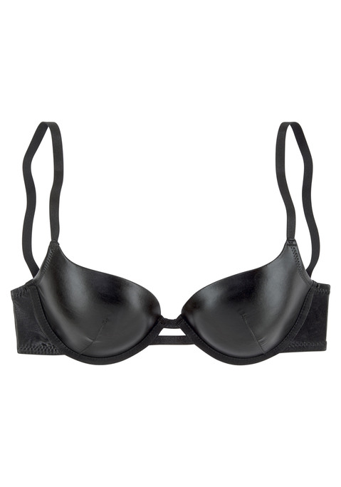 Bild: Push-up-BH von JETTE: Push-up-BH von JETTE, kreiert von Designerin Jette Joop aus fake Leder. Mit integrierten Kissen für ein tolles Decolletè. Cups auf Formbügel gearbeitet für einen guten Halt. Reizwäsche. Verführerische Dessous. Spitzen-Dessous. Romantische Dessous. Verspielte Dessous. Aus 60% Polyamid, 35% Polyester, 5% Elasthan.
