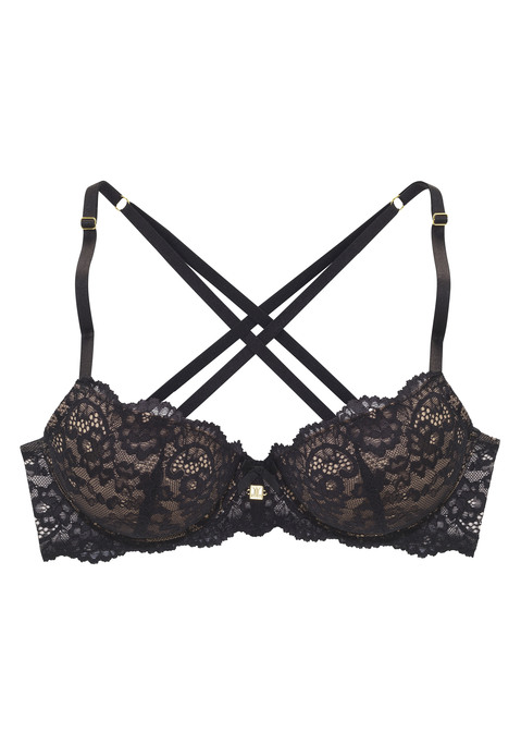 Bild: Push-up-BH von JETTE: Kreiert von der Designerin Jette Joop. Mit fest integrierten Kissen. Reizwäsche. Verführerische Dessous. Spitzen-Dessous. Romantische Dessous. Verspielte Dessous. Der BH ist aus 90% Polyamid, 10% Elasthan. BHs sind nicht trocknergeeignet, da die Versteller und Ringe durch die Hitze beschädigt werden und brechen.