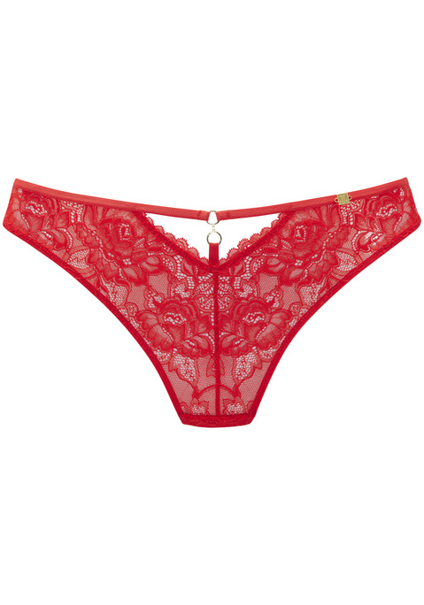 Bild: String von JETTE: Sexy String mit aufregendem Bänder- und Ringdetail. Rundherum aus feiner, flacher Jacquardspitze. Mit eingearbeitetem Baumwollzwickel. Passende BHs aus der gleichen Serie erhältlich. Kreiert von der Designerin Jette Joop. Aus 90% Polyamid, 10% Elasthan.