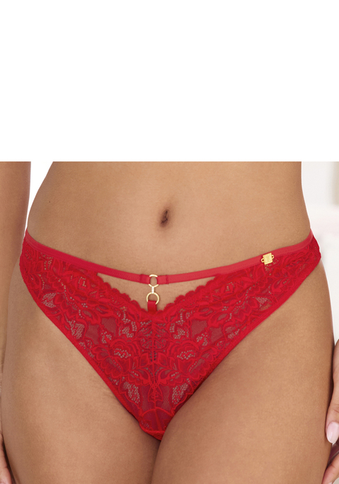 Bild: String von JETTE: Sexy String mit aufregendem Bänder- und Ringdetail. Rundherum aus feiner, flacher Jacquardspitze. Mit eingearbeitetem Baumwollzwickel. Passende BHs aus der gleichen Serie erhältlich. Kreiert von der Designerin Jette Joop. Aus 90% Polyamid, 10% Elasthan.