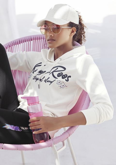 Bild: Kapuzensweatshirt von KangaROOS: Basic Sweatshirt von KangaROOS mit Stickerei und Blumendruck, sowie mit Kapuze und praktischen Kängurutaschen. Aus 60% Baumwolle, 40% Polyester.