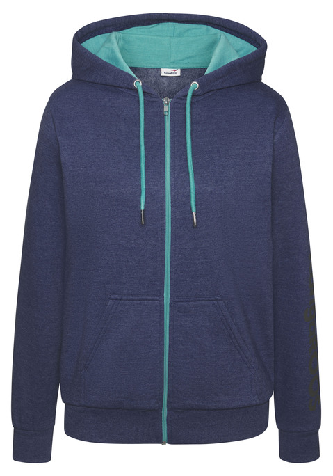Bild: Sweatjacke von KangaROOS: Kapuzensweatjacke von Kangaroos. Kapuze mit kontrastfarbenem Futter und Kordel. Logoprint am Ärmel. Seitliche Eingrifftaschen. Trageangenehme Sweatware.