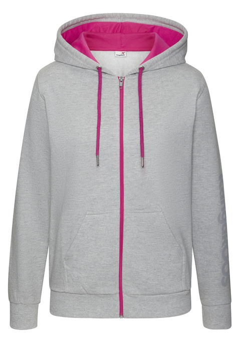 Bild: Sweatjacke von KangaROOS: Kapuzensweatjacke von Kangaroos. Kapuze mit kontrastfarbenem Futter und Kordel. Logoprint am Ärmel. Seitliche Eingrifftaschen. Trageangenehme Sweatware.
