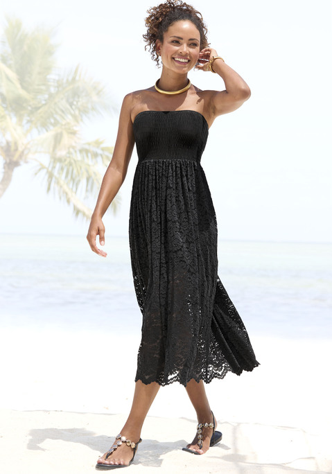 Bild: 2-in-1-Kleid von LASCANA: Spitzenkleid von Lascana. Als Kleid oder Maxirock tragbar. Gesmokter Elastikbund für optimalen Tragekomfort. Mit praktischem Unterrock. Elastisches Material.