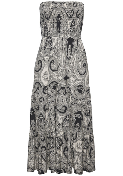 Bild: 2-in-1-Kleid von LASCANA: 2-in-1-Kleid von Lascana. Als Kleid oder Rock tragbar. Breiter Smokbund am Oberteil. Rockteil mit Stufen und leicht ausgestellter Passform. Mit Allover-Print – jedes Teil ein Unikat. Aus weicher Viskosejersey-Qualität.