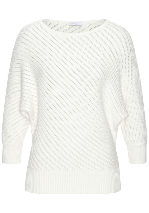 Bild: 3/4 Arm-Pullover von LASCANA: Unifarbener Pullover von Lascana mit diagonalem Strickmuster. 3/4-Fledermausärmel mit Rippbündchen. U-Boot Ausschnitt. Stylische Passform durch breiten, gerippten Saum. Ideal für Casual-Looks. Aus anschmiegsamer Strick-Qualität im Baumwollmix.