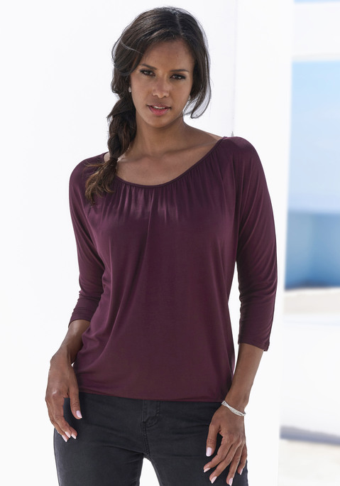 LASCANA 3/4-Arm-Shirt Damen aubergine, schwarz Gr.32/34