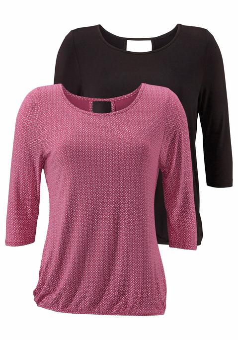 Bild: 3/4-Arm-Shirt von LASCANA: Lascana 3/4-Arm-Shirts im 2er-Pack. Mit Rundhalsausschnitt und V-förmiges Cut-Out im Nacken. Gummizug am Bund für eine  lässige Passform. Aus weich fließender Viskose-Qualität.