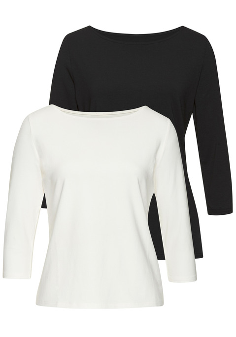 Bild: 3/4-Arm-Shirt von LASCANA: 3/4-Arm-Shirt im 2er-Pack von Lascana. U-Boot-Ausschnitt. Schlichtes Design, vielseitig kombinierbar. Weiche Jerseyqualität.