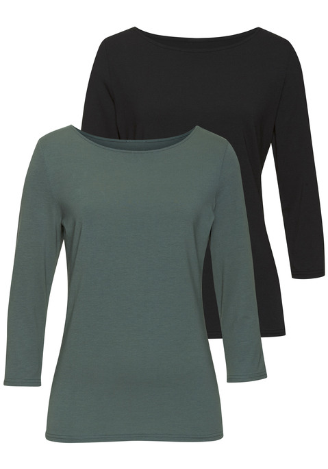 Bild: 3/4-Arm-Shirt von LASCANA: 3/4-Arm-Shirt im 2er-Pack von Lascana. U-Boot-Ausschnitt. Schlichtes Design, vielseitig kombinierbar. Weiche Jerseyqualität.