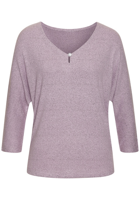 Bild: 3/4-Arm-Shirt von LASCANA: 3/4-Arm-Shirt von Lascana. V-Ausschnitt mit Cut-out und kleinem Knopf mit Schmucksteinbesatz. Ideal für den Alltag und besondere Anlässe. Weiche, strukturierte Qualität mit Viskose.