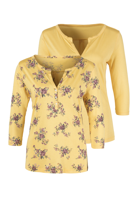 Bild: 3/4-Arm-Shirt von LASCANA: Lascana 3/4-Arm-Shirts im 2er-Pack. Besonderer V-Ausschnitt mit kleiner Knopfleiste. Mit 3/4 -Ärmeln und leicht gerundetem Saum. Aus trageangenehmer, weicher Qualität.