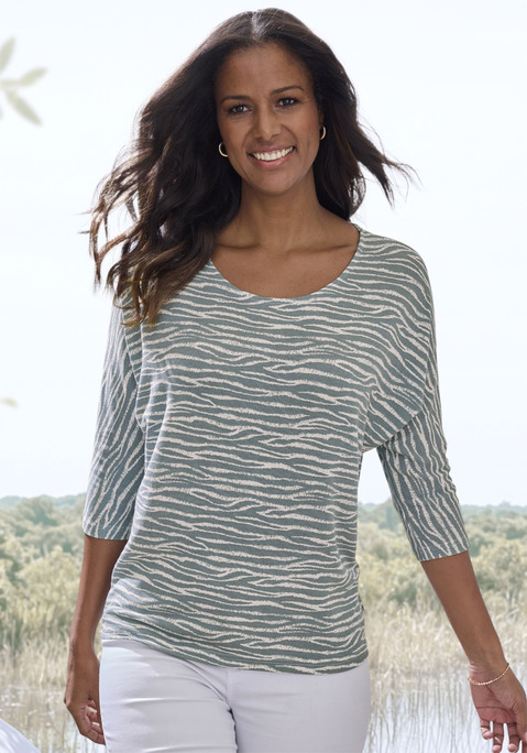 Bild: 3/4-Arm-Shirt von LASCANA: Für die Freizeit: 3/4-Arm-Shirt von Lascana mit Rundhalsausschnitt und Animalprint. Lockere Passform mit überschnittenen Schultern. Teilungsnaht hinten. Weich fließende Qualität mit Viskose.