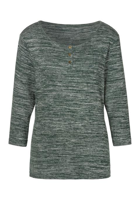 Bild: 3/4-Arm-Shirt von LASCANA: Meliertes 3/4-Arm-Shirt von Lascana im 2er-Pack. Rundhalsausschnitt mit kurzer Knopfleiste und glänzenden Knöpfen als besonderes Detail. Gerader Schnitt mit geradem Saumabschluss. Tolle Begleiter zu Jeans. Aus einem weichen Viskose-Mischmaterial.