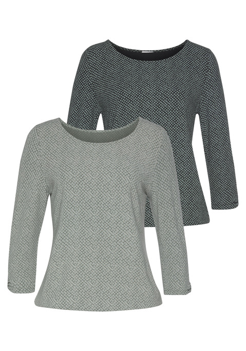Bild: 3/4-Arm-Shirt von LASCANA: Lascana 3/4-Arm-Shirts mit kleinem Knotendetail und Cut Out am Ärmelsaum. Gummizug am Bund für eine lässige Passform. Elastische Ware mit angenehmer Viskose.