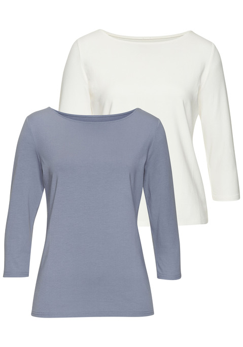 Bild: 3/4-Arm-Shirt von LASCANA: 3/4-Arm-Shirt im 2er-Pack von Lascana. U-Boot-Ausschnitt. Schlichtes Design, vielseitig kombinierbar. Weiche Jerseyqualität.