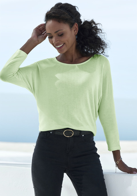 Bild: 3/4-Arm-Shirt von LASCANA: Strick-Shirt von Lascana für Damen. Mit überschnittenen Schultern und weiten Fledermausärmeln. 3/4-lange Ärmel. Leichte, elastische Feinstrickqualität mit Viskose aus verbesserter Rohstoffbeschaffung.