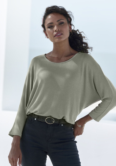 Bild: 3/4-Arm-Shirt von LASCANA: Strick-Shirt von Lascana für Damen. Mit überschnittenen Schultern und weiten Fledermausärmeln. 3/4-lange Ärmel. Leichte, elastische Feinstrickqualität mit Viskose aus verbesserter Rohstoffbeschaffung.