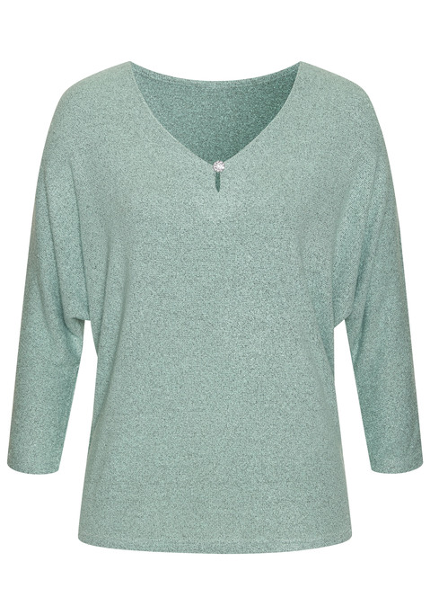 Bild: 3/4-Arm-Shirt von LASCANA: 3/4-Arm-Shirt von Lascana. V-Ausschnitt mit Cut-out und kleinem Knopf mit Schmucksteinbesatz. Ideal für den Alltag und besondere Anlässe. Weiche, strukturierte Qualität mit Viskose.