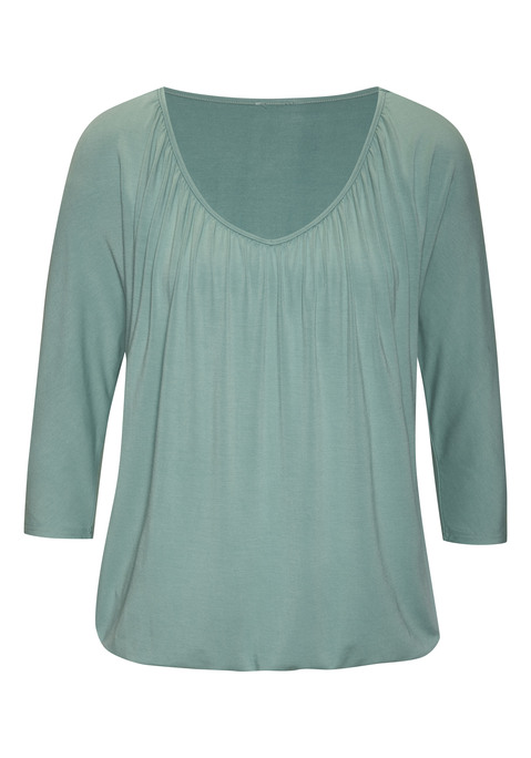 Bild: 3/4-Arm-Shirt von LASCANA: 3/4-Arm-Shirt von Lascana im praktischen 2er-Pack. Rundhalsausschnitt mit Raffungen. Ärmel in 3/4-Länge. Shirtsaum mit Gummizug. Lockere Passform. Weich fließender Viskose-Jersey.