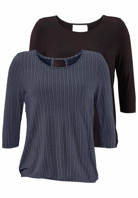 Bild: 3/4-Arm-Shirt von LASCANA: Lascana 3/4-Arm-Shirts im 2er-Pack. Mit Rundhalsausschnitt und V-förmiges Cut-Out im Nacken. Gummizug am Bund für eine  lässige Passform. Aus weich fließender Viskose-Qualität.