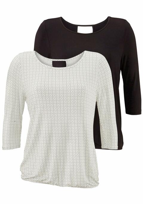 Bild: 3/4-Arm-Shirt von LASCANA: Lascana 3/4-Arm-Shirts im 2er-Pack. Mit Rundhalsausschnitt und V-förmiges Cut-Out im Nacken. Gummizug am Bund für eine  lässige Passform. Aus weich fließender Viskose-Qualität.