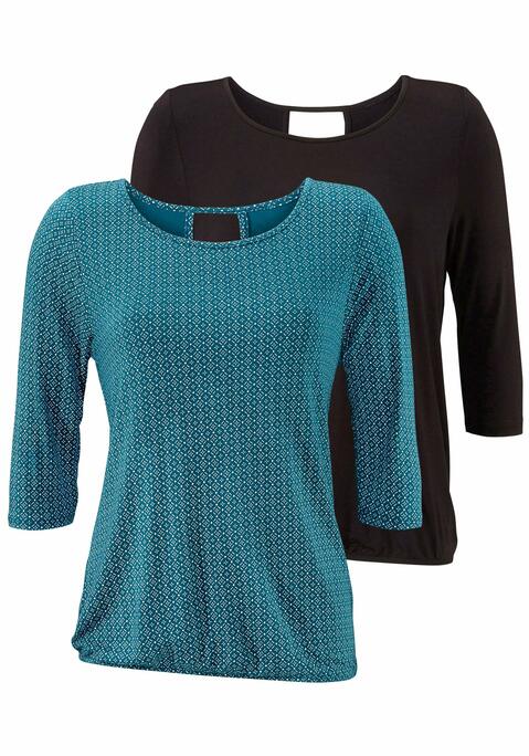 Bild: 3/4-Arm-Shirt von LASCANA: Lascana 3/4-Arm-Shirts im 2er-Pack. Mit Rundhalsausschnitt und V-förmiges Cut-Out im Nacken. Gummizug am Bund für eine  lässige Passform. Aus weich fließender Viskose-Qualität.