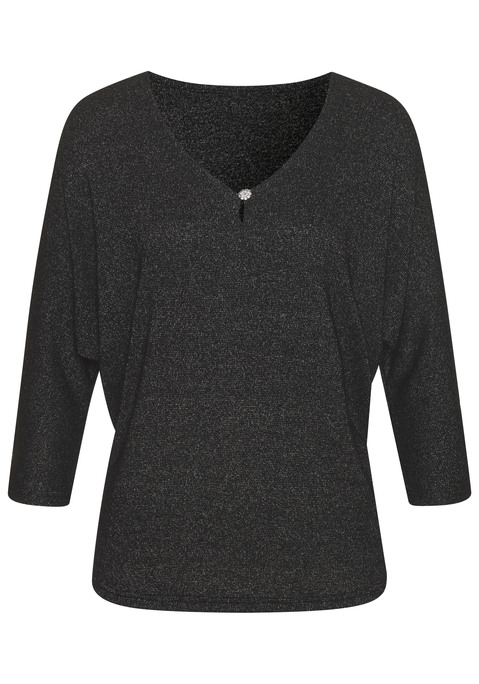 Bild: 3/4-Arm-Shirt von LASCANA: 3/4-Arm-Shirt von Lascana. V-Ausschnitt mit Cut-out und kleinem Knopf mit Schmucksteinbesatz. Ideal für den Alltag und besondere Anlässe. Weiche, strukturierte Qualität mit Viskose.