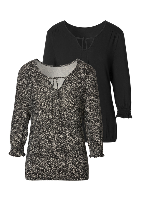 3/4-Arm-Shirt von LASCANA in schwarz-bedruckt, schwarz