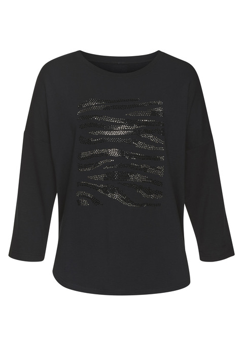 Bild: 3/4-Arm-Shirt von LASCANA: Langarmshirt von Lascana. Hochwertiger Schmucksteinbesatz vorn. Ärmel in 7/8-Länge. Weiche Viskoseware.
