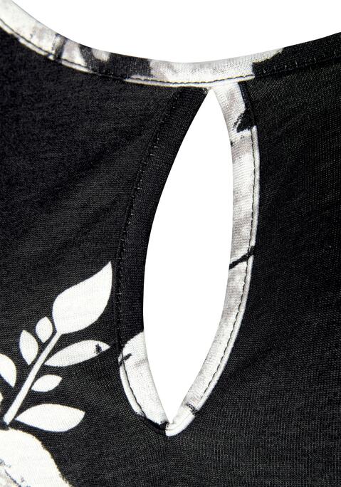 Bild: 3/4-Arm-Shirt von LASCANA: Mit Schlitz vorn am Rundhalsausschnitt und Cut-out-Detail auf der Schultern. Weite Trompetenärmel mit Volant. Jedes Shirt ein Unikat. Länge ca. 66 cm.  Aus 100% Viskose.