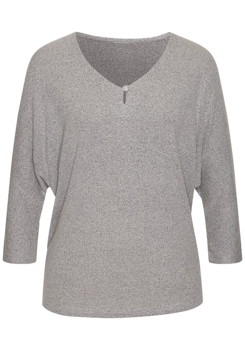 Bild: 3/4-Arm-Shirt von LASCANA: 3/4-Arm-Shirt von Lascana. V-Ausschnitt mit Cut-out und kleinem Knopf mit Schmucksteinbesatz. Ideal für den Alltag und besondere Anlässe. Weiche, strukturierte Qualität mit Viskose.