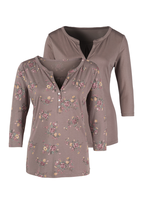 Bild: 3/4-Arm-Shirt von LASCANA: Lascana 3/4-Arm-Shirts im 2er-Pack. Besonderer V-Ausschnitt mit kleiner Knopfleiste. Mit 3/4 -Ärmeln und leicht gerundetem Saum. Aus trageangenehmer, weicher Qualität.